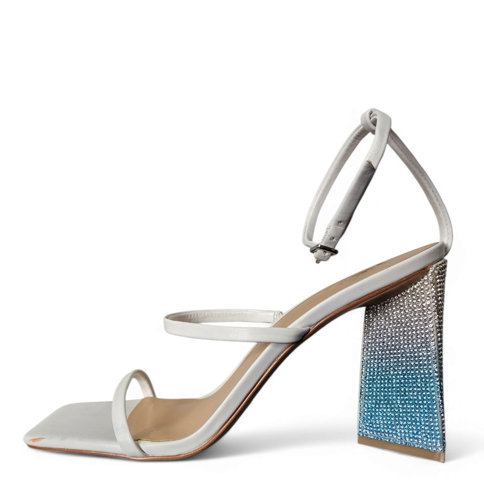 I.N.C. White & Blue Strappy Crystal Block Heels 8.5M